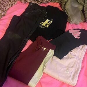 Adidas Kids Black, Maroon, and Light Pink Joggers
